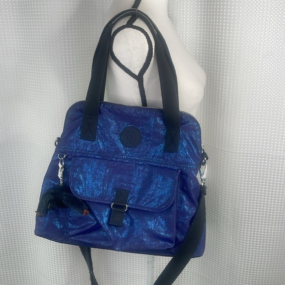 Kipling Pahniero Shoulder Crossbody Bag Tote School Work Monkey Keychain Blue - Picture 1 of 13